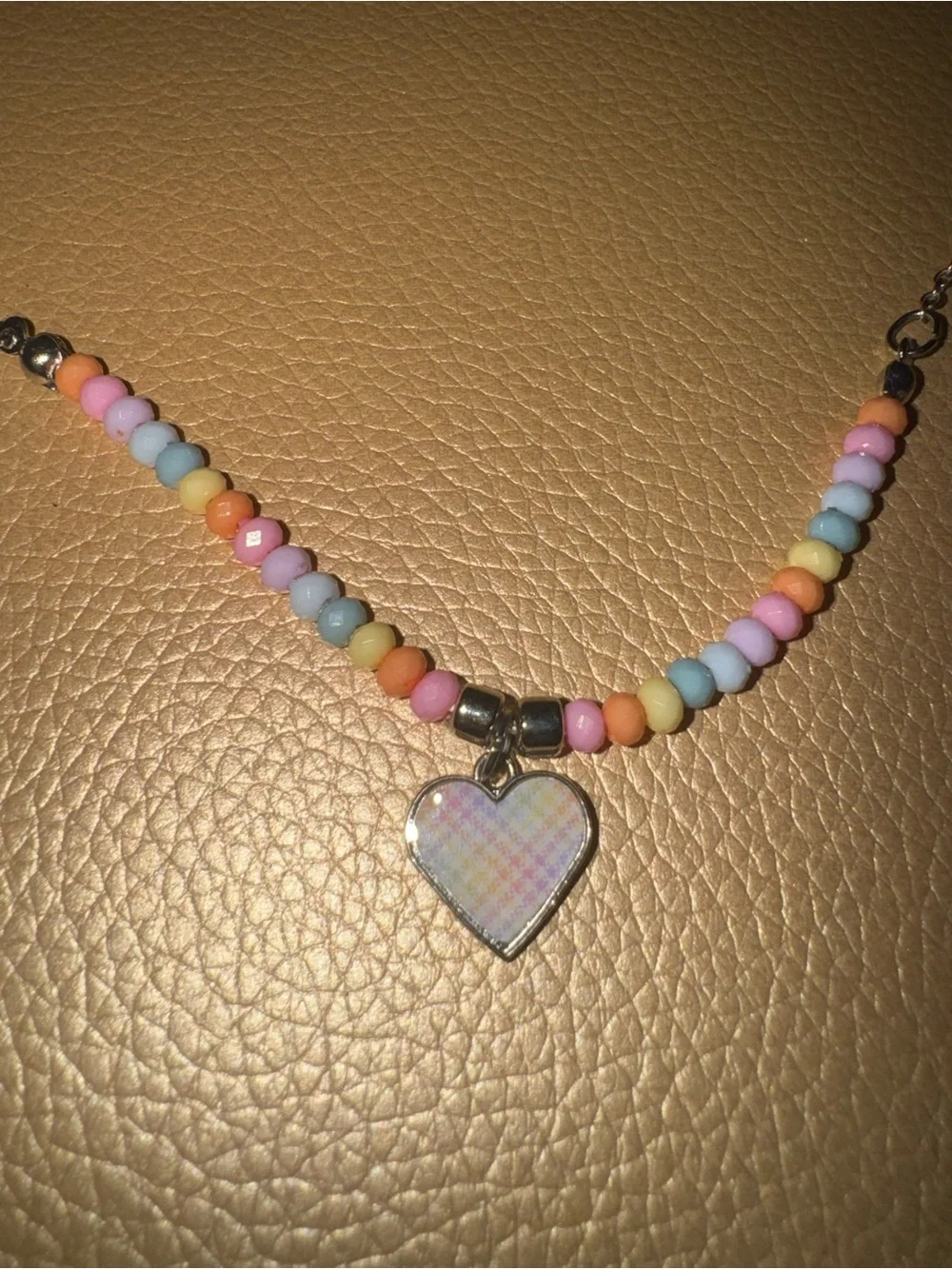 Kids Pastel Heart Bead Necklace - Silver Tone